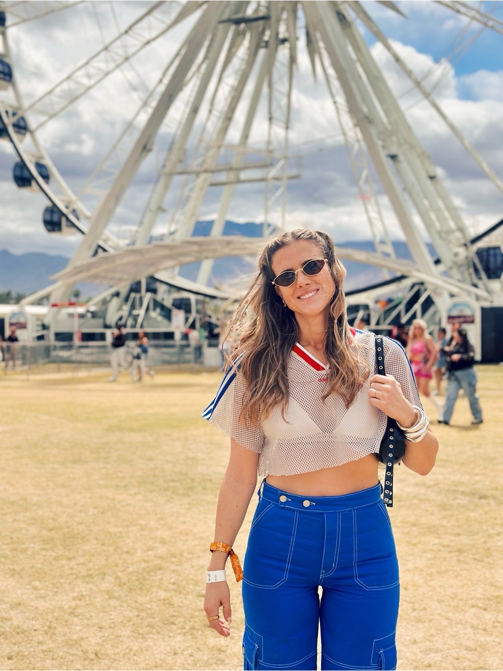 adidas White Mesh Crop Top with Blue Stripes and Red Trim